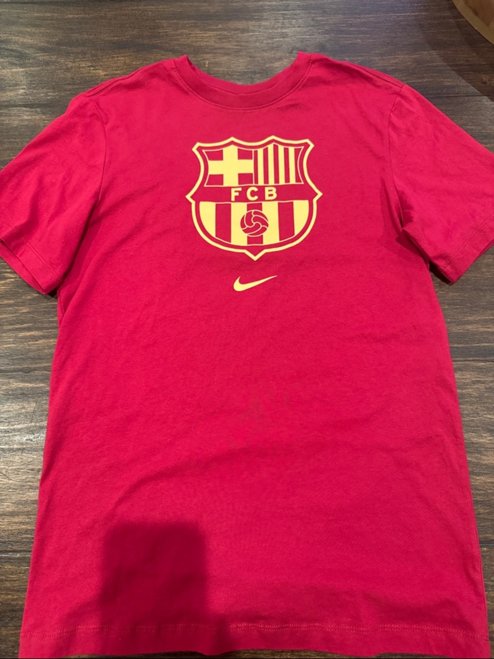 Nike Red FC Barcelona Crest Tee with Yellow Logo